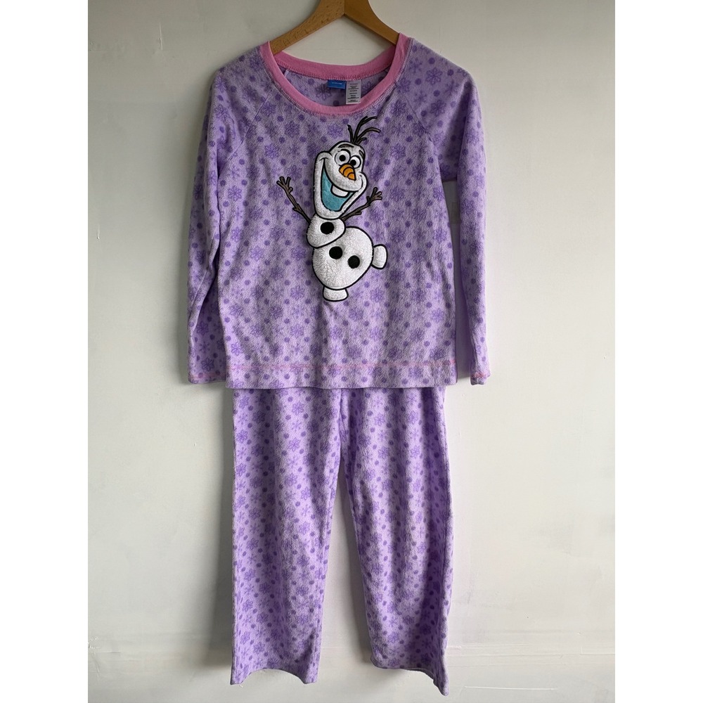 Disney Frozen Olaf Kids Purple Fleece Pajama Set Top Pants kidcore 7/8 Snowflake